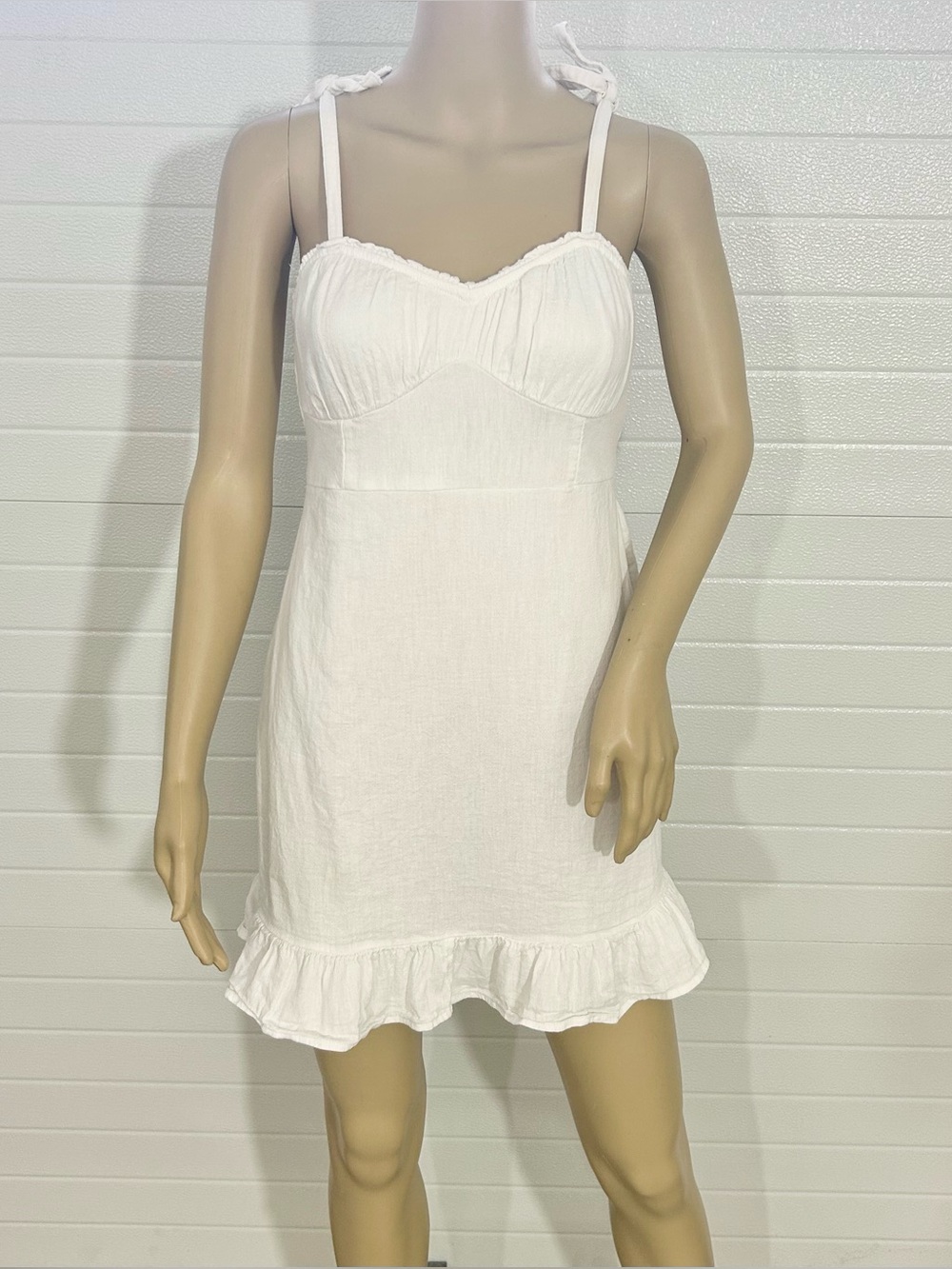 Hollister Small Ruffle Mini Dress Sundress Tie Straps Sweetheart Smocked White